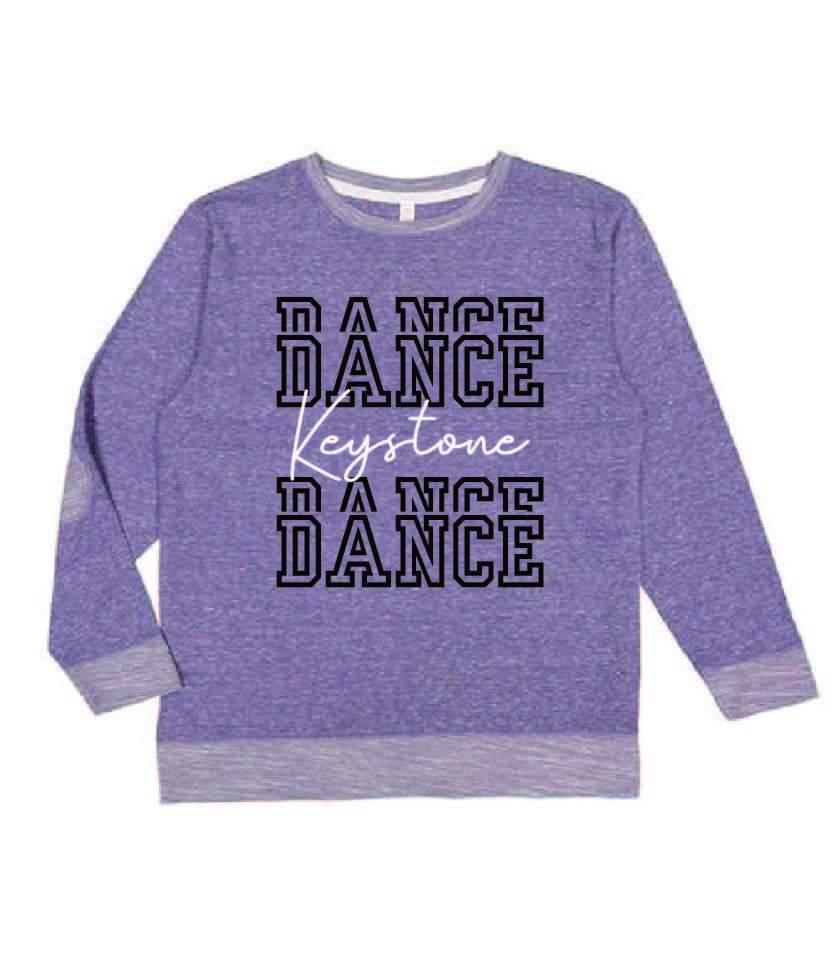 Keystone Dance Team purple crew with elbow patches